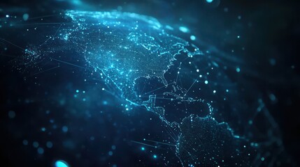 Poster - Stunning Digital Representation of North and South America with Illuminating Connections, Ideal for Technology and Data Visualizations in Modern Applications