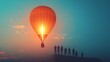 © Bussakon - A team of marketers launching a glowing hot air balloon into the sky carrying their brand logo to new heights of recognition and success