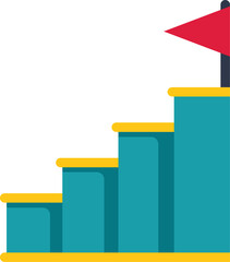 Poster - bar chart is steadily increasing showing steps to success with a flag at the top