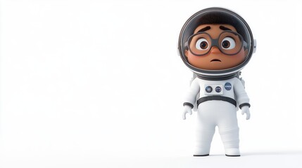 Poster - A young astronaut character with glasses, looking curious and surprised in a space suit.