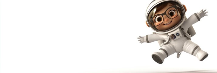 Aufkleber - A cheerful cartoon character in a spacesuit, joyfully bouncing in a playful space environment.