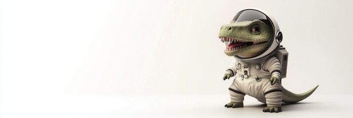 Fototapete - A cartoon dinosaur in an astronaut suit, ready for space exploration.