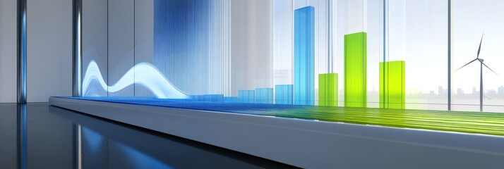 Aufkleber - A modern digital display showcasing data visualization and renewable energy concepts.