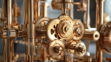 Poster - A detailed shot of brass machinery featuring gears and pipes, evoking the craftsmanship and timeless design of the steampunk industrial age.