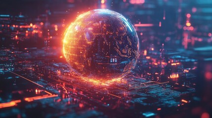 Poster - A glowing globe surrounded by a digital lock, with abstract digital elements, illustrating the concept of cybersecurity and data protection in cyberspace.