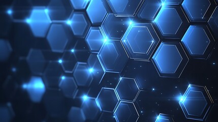 Poster - Abstract blue glowing hexagonal technology background.