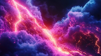 A glowing neon particle system moving in an electric pattern, representing the fluid dynamics of data transfer and the structure of a modern network system.
