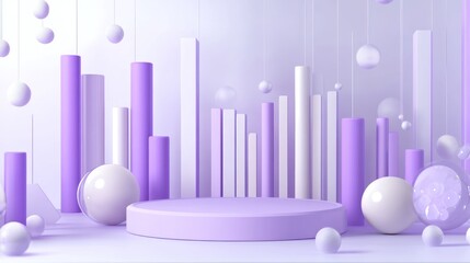 Poster - Abstract 3D scene with purple and white geometric shapes for design purposes.