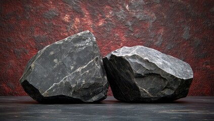 Poster - Two large dark rocks positioned closely against a textured background.