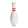 © Tanicsean - Pristine white bowling pin with bold red stripes near its neck. Smooth surface, perfectly balanced for precision strikes in professional or recreational settings, set against a transparent background