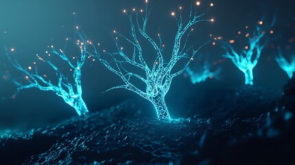 Aufkleber - Glowing digital trees on dark ground.