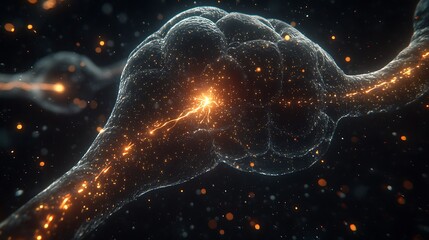 Poster - Microscopic view of a neuron firing, showcasing intricate details and bright energy.