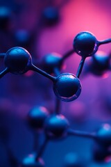 Poster - molecular structure connected spheres in purple and blue, for science, chemistry, research