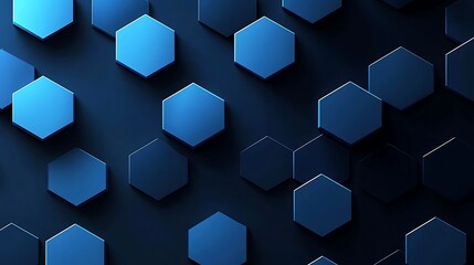 Poster - Abstract background of dark blue hexagons with depth and shadows.