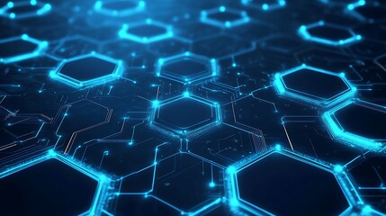Poster - Abstract digital hexagonal network glowing blue technology background.