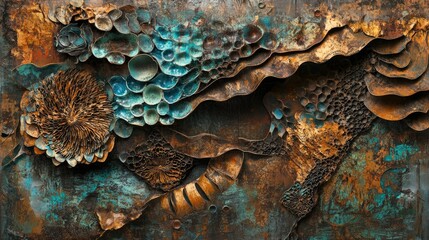 Aufkleber - Rusted metal with intricate textures and oxidized colors, symbolizing the passage of time and the raw, industrial beauty of corroded surfaces.