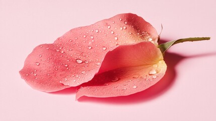 Aufkleber - A close-up of a pink rose petal with water droplets on a pastel background.