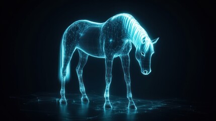 Aufkleber - A glowing holographic representation of a horse in a dark environment.
