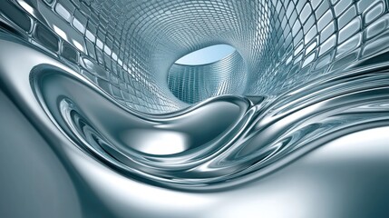 Aufkleber - A futuristic, abstract tunnel with smooth metallic surfaces and a light source above.