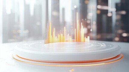 Aufkleber - A futuristic digital interface displaying data visualizations in an urban setting.