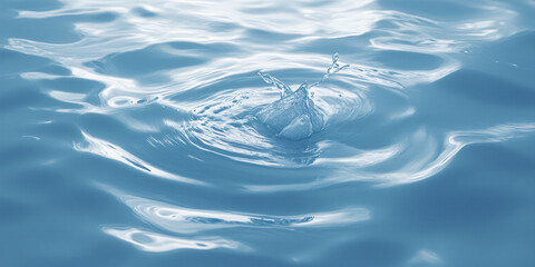 Poster - A splash of water creating ripples on a smooth surface, capturing the fluidity and tranquility of water in a bright blue hue for the drinks industry.