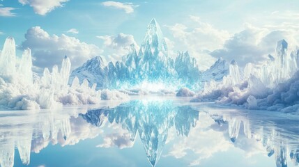 Poster - A beautiful icy landscape with a large mountain in the background