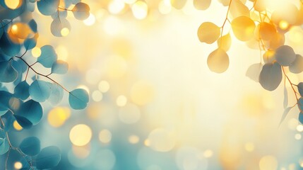Aufkleber - A soft, dreamy background with blurred leaves and warm bokeh lights.
