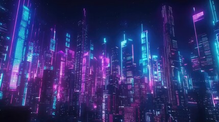 Poster - Neon-Lit Cyberpunk Cityscape at Night: Futuristic Architecture and Vibrant Hues