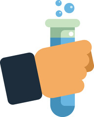 Poster - scientist is holding a test tube with a bubbling blue liquid, conducting an experiment