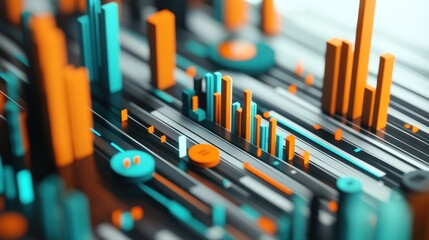 Aufkleber - Abstract data visualization with colorful bars and circles representing metrics.