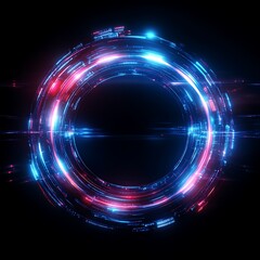 Poster - abstract digital circle with glowing light effects and vibrant rays in blue and red colors, suitable