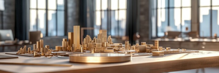 Poster - A detailed architectural model of a city displayed in a well-lit workspace.