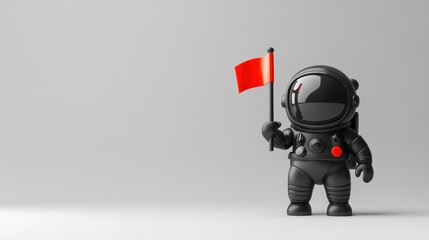 Poster - A cartoonish black astronaut holding a red flag against a minimalistic background.