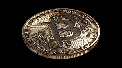 Poster - Gold Bitcoin Cryptocurrency Coin Close-up on Black Background