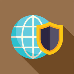 Poster - Shield protecting a globe, symbolizing global security, data protection, and cybersecurity in a connected world