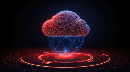 Poster - A conceptual digital space with interconnected nodes and a floating cloud icon symbolizing data transfer.