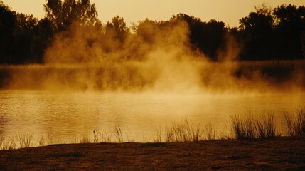 Wall Mural - a dramatic interplay of light and mist, with swirling fog patterns creating an enchanting, mysteriou