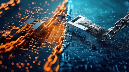Fototapete - Innovative splitscreen comparison of traditional vs blockchain standards in technology urban environment digital content informative viewpoint and conceptual analysis