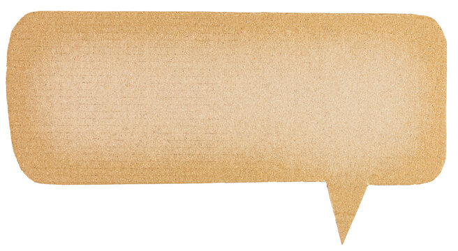 Blank brown cut out cardboard paper speech bubble with copy space for text on transparent png background design element

