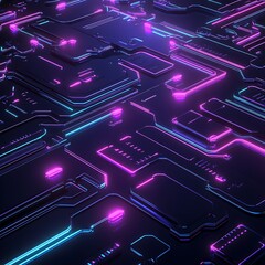 Poster - futuristic abstract digital circuit board with neon glow in vibrant colors representing technology a