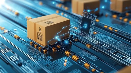 Leinwandbilder - Efficient shipment processing optimizing conveyor belt systems for standardized box handling in modern warehouses
