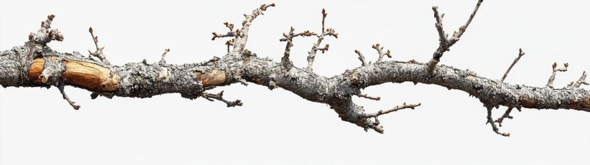 Large weathered tree branch isolated on white