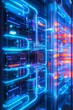© Tackey - Futuristic Data Center with Neon Lights and High-Tech Server Racks Showcasing Digital Connectivity and Modern Technology in a Vibrant Atmosphere