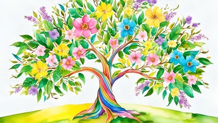 Wall Mural - Love tree with water colour