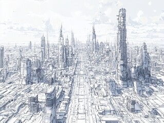 Poster - Exploring a blueprint of a futuristic city with towering skyscrapers urban landscape architectural design aerial perspective innovative concepts for future living