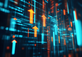 Wall Mural - A digital illustration of arrows representing growth and progress in business technology marketing.