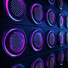 Poster - neon circular led display with glowing dots in a dark environment creating a modern and futuristic a