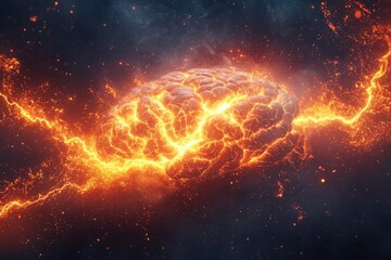Poster - Neurons firing in a closeup of a human brain scientific setting digital art abstract environment macro viewpoint neuroscience concept
