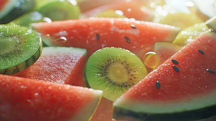 Poster - Slices of watermelon and kiwi fruit arranged together