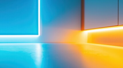 Poster - Abstract Background with Neon Light Effects in Blue and Orange, Perfect for Modern Design, Digital Art, and Creative Projects, Featuring Smooth Surface and Soft Glow